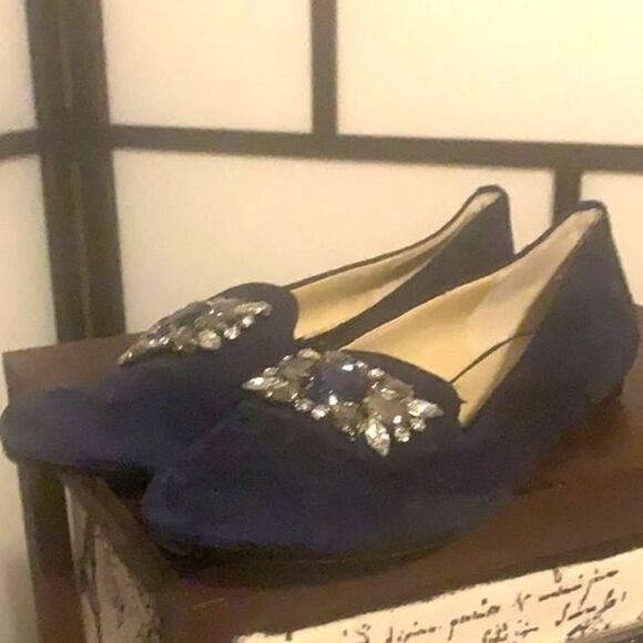 Adrienne Vittadini Women's Size 7.5M Rhinestone Jewels Metallic Blue Flats Shoes - Picture 1 of 10
